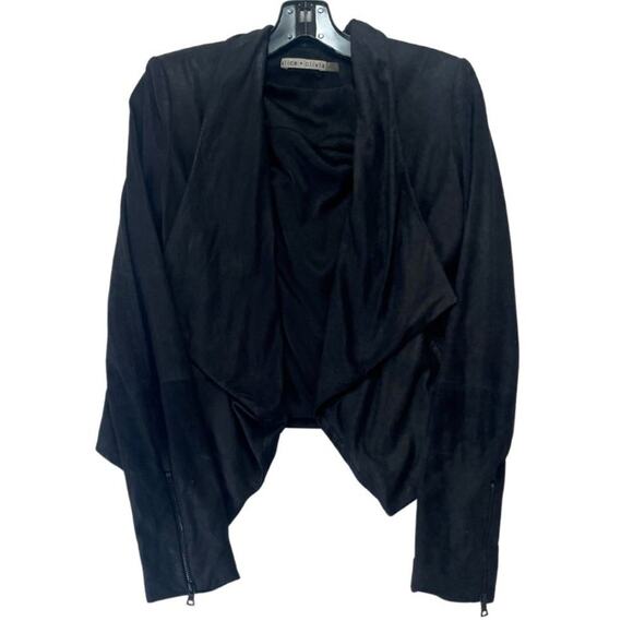 Alice + Olivia Goat Leather Jacket Size XS Draped Waterfall Open Front - Damaged - Picture 3 of 16